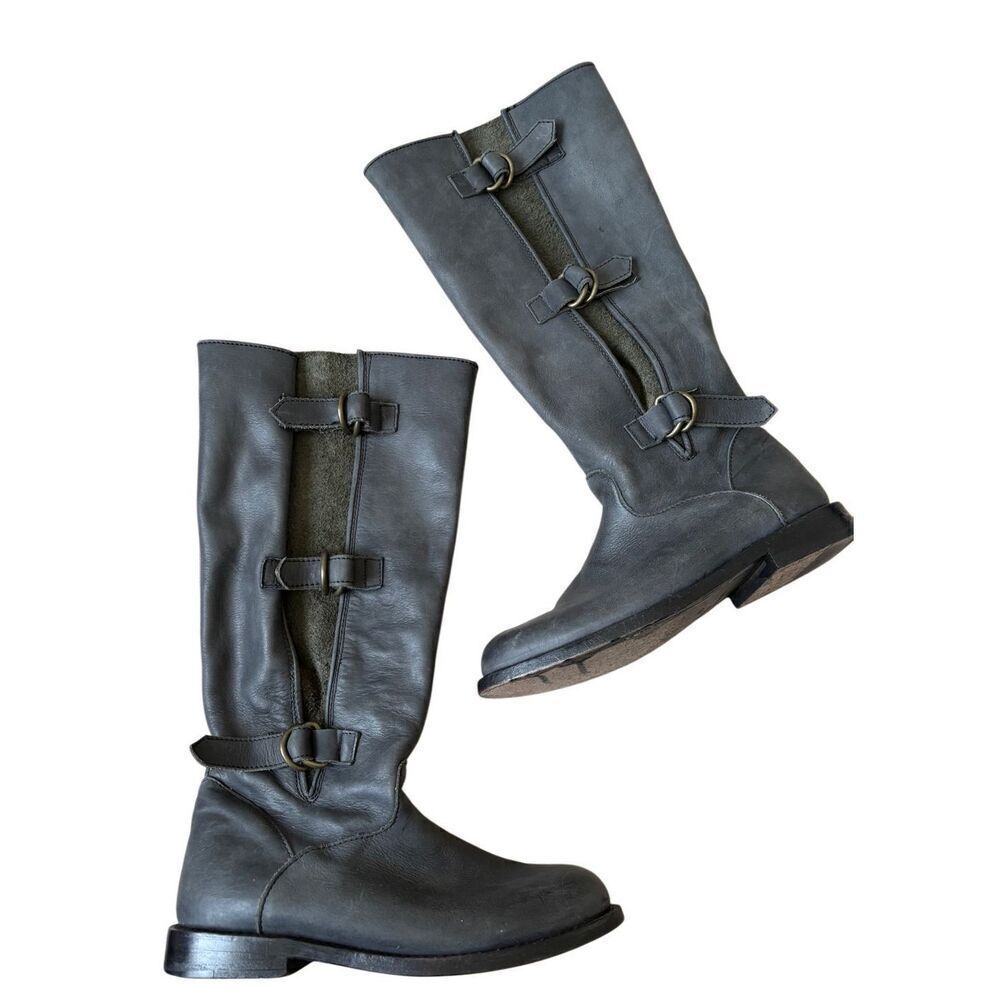 Anouk‎ Leather Riding Boots size 8 Buckle Pull On Slouch Biker
